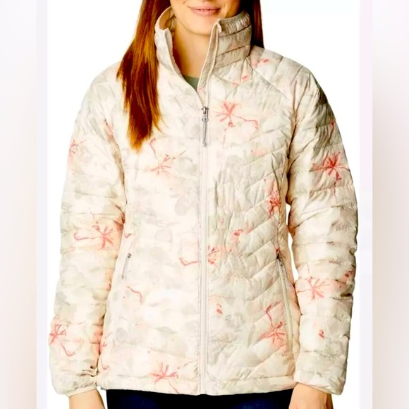 Columbia Omni Heat Jacket Powder Lite Chalk Aurelian Floral Coat Womens Medium - Picture 5 of 12